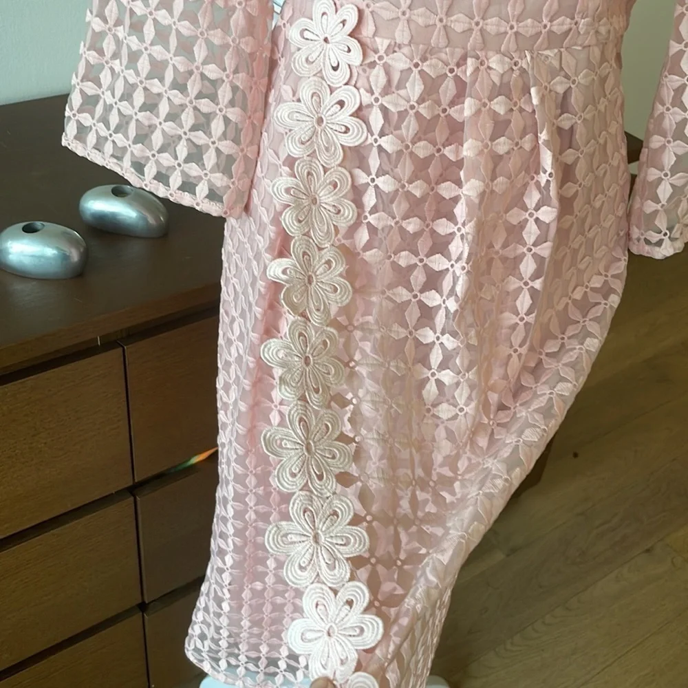 VINTAGE 70s Pink lace dress Bell sleeve - Picture 4 of 7